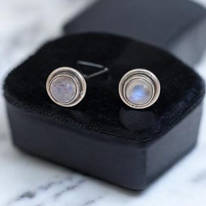 Rainbow Moonstone Stud Earrings, 925 Sterling Silver, Minimalist Birthstone Jewelry, Dainty Gift for Mom Birthstone Studs, Gift for Women