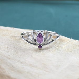 925 Sterling Silver Amethyst Birthstone Lotus Flower Rings-Mother Daughter Ring-Daughter Birthday Gift from Mom-Promise Rings-Gift For Her