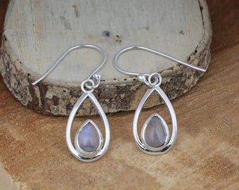 Rainbow Moonstone Dangle Earrings Sterling Silver Gemstone Drop Earrings, Bohemian Jewelry, Natural Moonstone Earrings Handmade Gift for Her