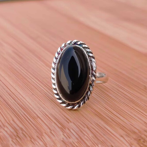 Sterling Silver Brown Diamond & Black Onyx Oval Statement  Sterling Silver Black and Brown Oval Statement Ring main image 1