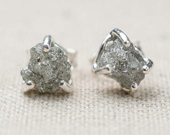 Raw Uncut Diamond Stud Earrings Sterling Silver Stud Earrings Rough Diamond Jewelry Dainty Boho Earrings Minimalist Jewelry Gift For Mother