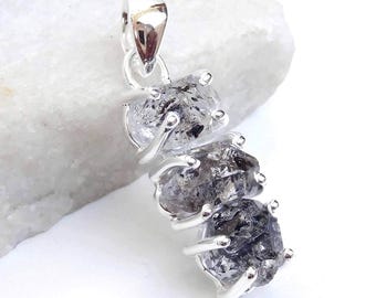 Handmade Sterling Silver Herkimer Diamond Pendant, Raw Crystal Boho Jewelry