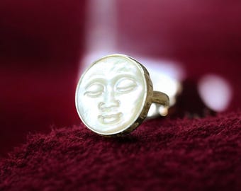Sterling Silber Mond Gesicht Perle Ring - Göttin himmlischen Schmuck
