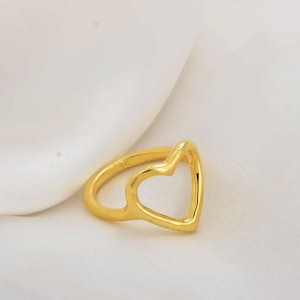 Solid Silver Heart Rings 925 Sterling Silver Heart Ring, Open Heart Ring, Minimalist Heart Ring, Stacking Ring, Heart Love Ring Wedding Gift