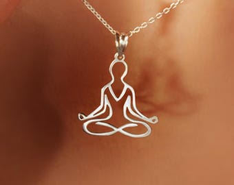 Handmade   Sterling Silver Yoga Pendant Necklace, Boho Meditation Jewelry, Spiritual Artisan Design
