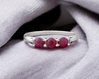 Handmade Sterling Silver Ruby Ring, Minimalist Boho Jewelry For Women
