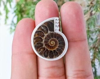 Handmade Sterling Silver Ammonite Fossil Ring, Boho Statement Jewelry