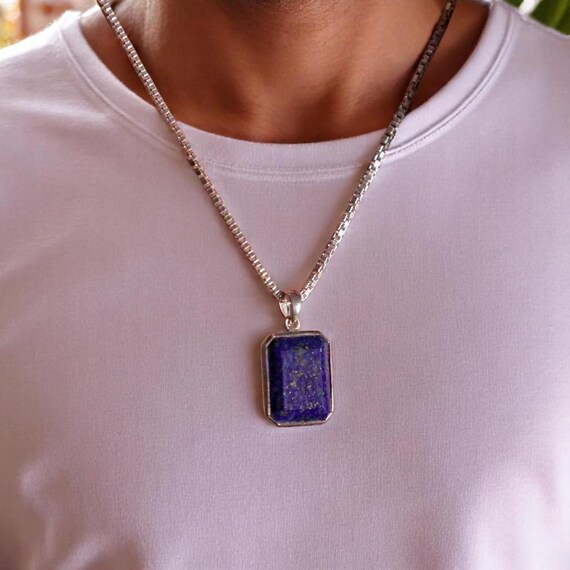 Pendentif En Argent 925 Et Lapis-lazuli Rectangulaire - Modèle P-AR-45 - Marque Délicatement Doux - Neuf Avec étiquettes