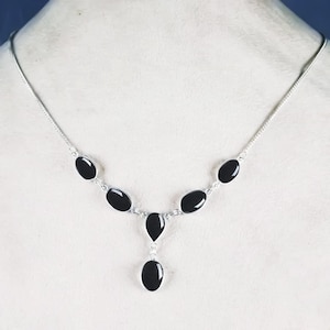 Genuine Black Onyx Necklace, 925 Silver Crystal Necklace, Gemstone Necklace, Layered Choker Necklace, Vintage Jewelry, Wife Bridesmaid Gifts