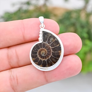 Unique Ammonite Fossil Pendant, Real Gemstone Pendant, 925 Sterling Silver Pendant, Handmade Pendant, Vintage Boho Pendant, Gift For Friends