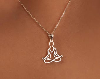 Srebrny wisiorek do jogi, naszyjnik do medytacji, biżuteria w stylu boho hippie, ręcznie wykonany element rzemieślniczy