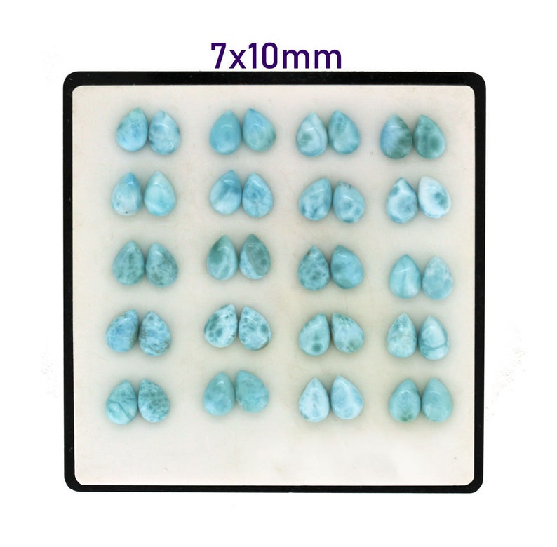 AAA Natural Larimar 7x10mm Pear Cabochon Matching Gemstone Pair Lot for Earrings Jewelry Making