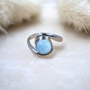 Larimar Sterling Silver Ring  Boho Hippie Gemstone Jewelry