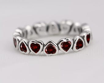Granat Herz Eternity Ring Sterling Silber Boho Band