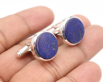 Manschettenknöpfe aus Sterlingsilber mit Lapislazuli, blauer Edelstein, Vatertagsgeschenk für Papa, Hochzeitsmanschettenknöpfe für Männer, Geschenk für den Bräutigam