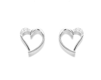 Orecchini a bottone a forma di cuore aperto in oro giallo 14k da 5,4 mm, con zirconi cubici, in argento sterling 925, da donna, minimalisti - Italia