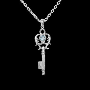 Blue Topaz Sterling Silver Key Pendant: Vintage Birthstone Necklace