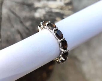 Sterling Silver Smoky Quartz Eternity Band Ring – Minimalist Stackable Gemstone Jewelry, Gr Silver Jewelry