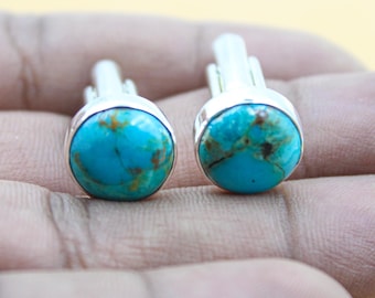 Runde Manschettenknöpfe aus türkisblauem Sterlingsilber im Boho-Stil – das perfekte Geschenk für Trauzeugen
