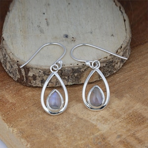 Handmade Sterling Silver Moonstone Dangle Earrings: Boho Hippie Jewelry