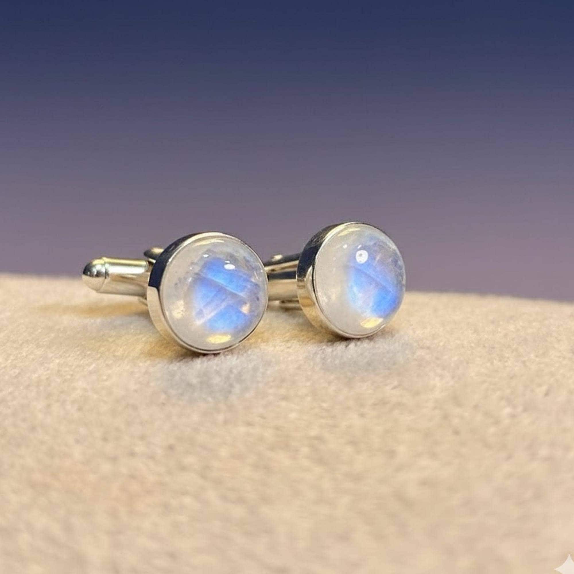 Rainbow Moonstone Sterling Silver Cufflinks, June Birthstone Mens Jewelry, Bohemian Artisan Cuff Links, Natural Gemstone Formal Gift for Him