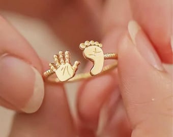 18K Vergoldete Baby Füße Ring Sterling Silber Mama Schmuck