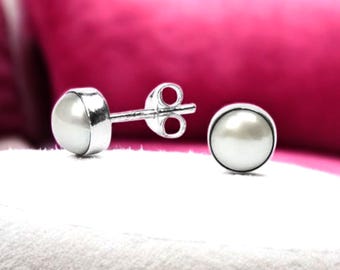 925 Sterling Silver Freshwater Pearl Stud Earrings, Minimalist Jewelry For Women