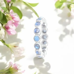 Moonstone Full Eternity Band Ring-925 Sterling Silver Handmade Ring-Natural Rainbow Moonstone Ring-Gemstone Ring-Handmade Jewelry For Gifts