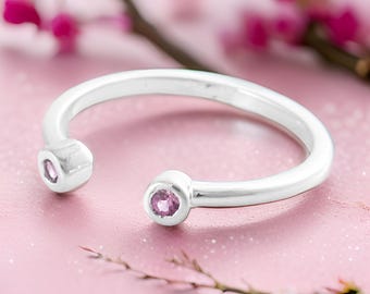 Bohemian   Sterling Silver Pink Tourmaline Ring In Boho Stacking Jewelry