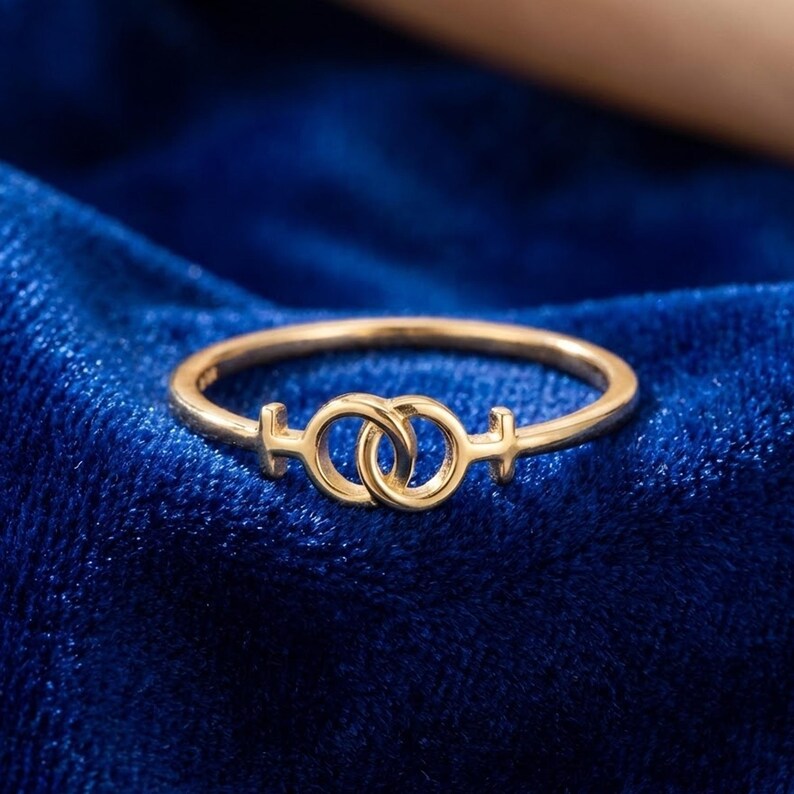 Identity Female Rings Interlocking Female Symbol Ring, Double Venus Ring 925 Sterling Silver ...