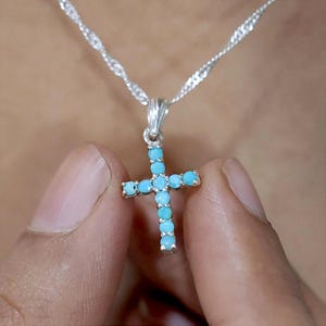 Sterlingzilveren turkoois kruisketting edelsteen religieuze hanger