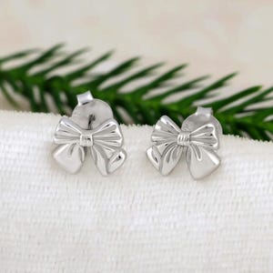 Handmade 925 Silver Bow Stud Earrings: Minimalist Ribbon Jewelry