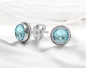 Pendientes de topacio azul natural - Pendientes de plata estilo boho - Pendientes de plata de ley 925 - Regalo para ella - Pendientes de piedras preciosas azules - Pendientes de topacio azul