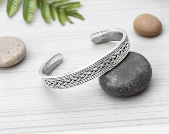 Sterling Silver Celtic Knot Cuff Bracelet, Boho Adjustable Bangle for Men