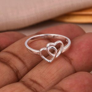 Double Heart Ring, Sterling Silver Double Heart Ring, Infinity Heart Ring, Hearts Promise Ring, Minimalist Couple Jewelry, Engagement Gifts