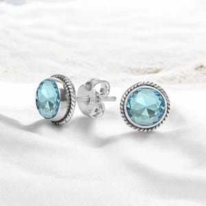 925 Sterling Silver Blue Topaz Studs Earrings Natural Gemstone Earrings December Birthstone Gifts Boho Stud Earrings Minimalist Jewelry Gift