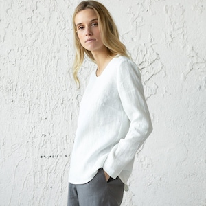 Haut en lin, Chemisier habillé pour femme, Chemise en lin, Haut ample en lin, Vêtements grande taille, Chemisier à manches longues, Haut en lin lavé, Chemisier décontracté