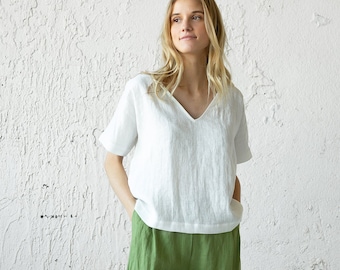 Linen Shirt Women, Summer Linen Top, White Linen Tee, Plus Size Clothing, Loose Linen T-Shirt, Linen Clothing, Minimalist Linen Blouse