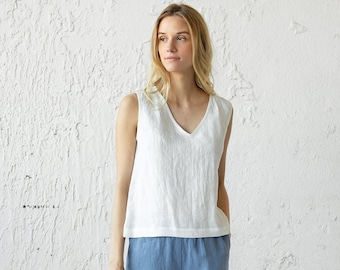 Linen Tank Top, Sleeveless Linen Top, White Tank Top, Summer Linen Top, Plus Size Clothing, Linen Clothes, Beach Tank Top, Linen Top Women