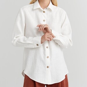 Simple Linen Shirt ~ Basic Office Shirt, Womens Clothing, Fall Style, Everyday Top, Capsule Wardrobe Outfit, Linen Clothing, Loose Shirt