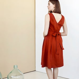 Linen Pleated Dress, Wedding Guest Dress, Summer Style, Linen Bridesmaid Dress, Office Women Dress, Garden Party Dress, 1950&#39;s Dress