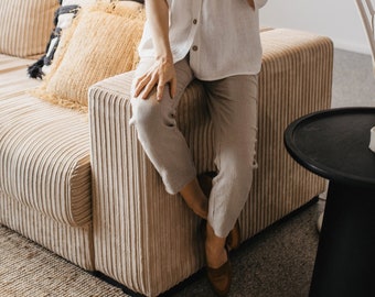 Comfy Linen Trousers, Minimalist Linen Pants, Summer Pants, Linen Loose Pants, Loungewear Linen, Plus Size Pants,Tapered Pants,Elastic Waist