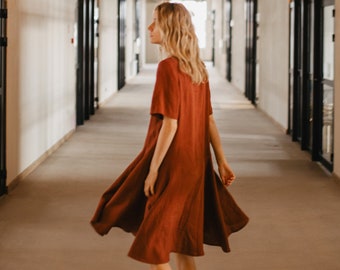 Wedding Guest Dress, Summer Style, Mid Century Modern Womens Clothing, Pool Party Dress, Linen Clothing, Cocktail Dress, Beachy Boho Dress