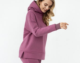 Women Gym Hoodie, Oversized Sweatshirt, Plus Size Workout, Warm Purple Sweater, Comfy Pullover, Winter Jumper, Fitness Sweatshirt,Activewear