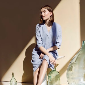Loose Linen Dress, Linen Maternity Dress, Plus Size Wrap Dress, Empire Waist Dress, Linen Midi Dress, Linen Sundress, Pure Linen Clothing