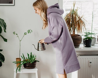 Minimalist Sweatshirt Dress, Womens Clothing Dresses, Lavender Hoodie Dress, Spring Sweater Dress, Womens Spring Dresses, Sweatdress