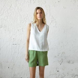 White Sleeveless Hand Tailored Top, Casual Linen Tank Top, Summer Style Top For Women, Plus Size Tank Top, Linen Womens Clothing,Beach Style