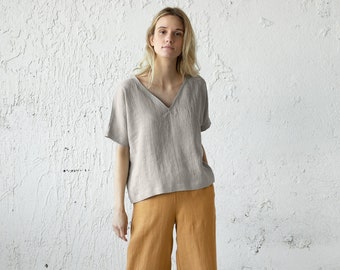 Summer Linen Tee, Minimal Linen Blouse, Loose Linen Shirt, Plus Size Clothing, Loose Summer T-Shirt, Linen Clothing, Minimalist Linen Top