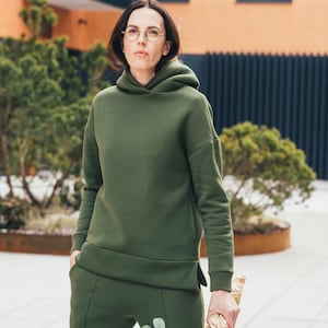 Womens cozy cotton hoodie with pockets, winter hooded sweatshirt by Glowinslow