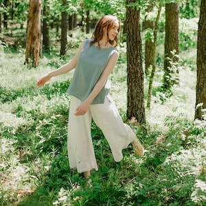 White Linen Culottes, Linen Palazzo Pants, Wide Leg Pants, Linen Clothing, Loungewear Pants, Loose Linen Trousers, Summer Pants, Lightweight